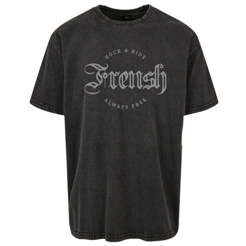 T-Shirt Frensh Rock & Ride Noir décoloré à l'acide - couple ample et décontracté