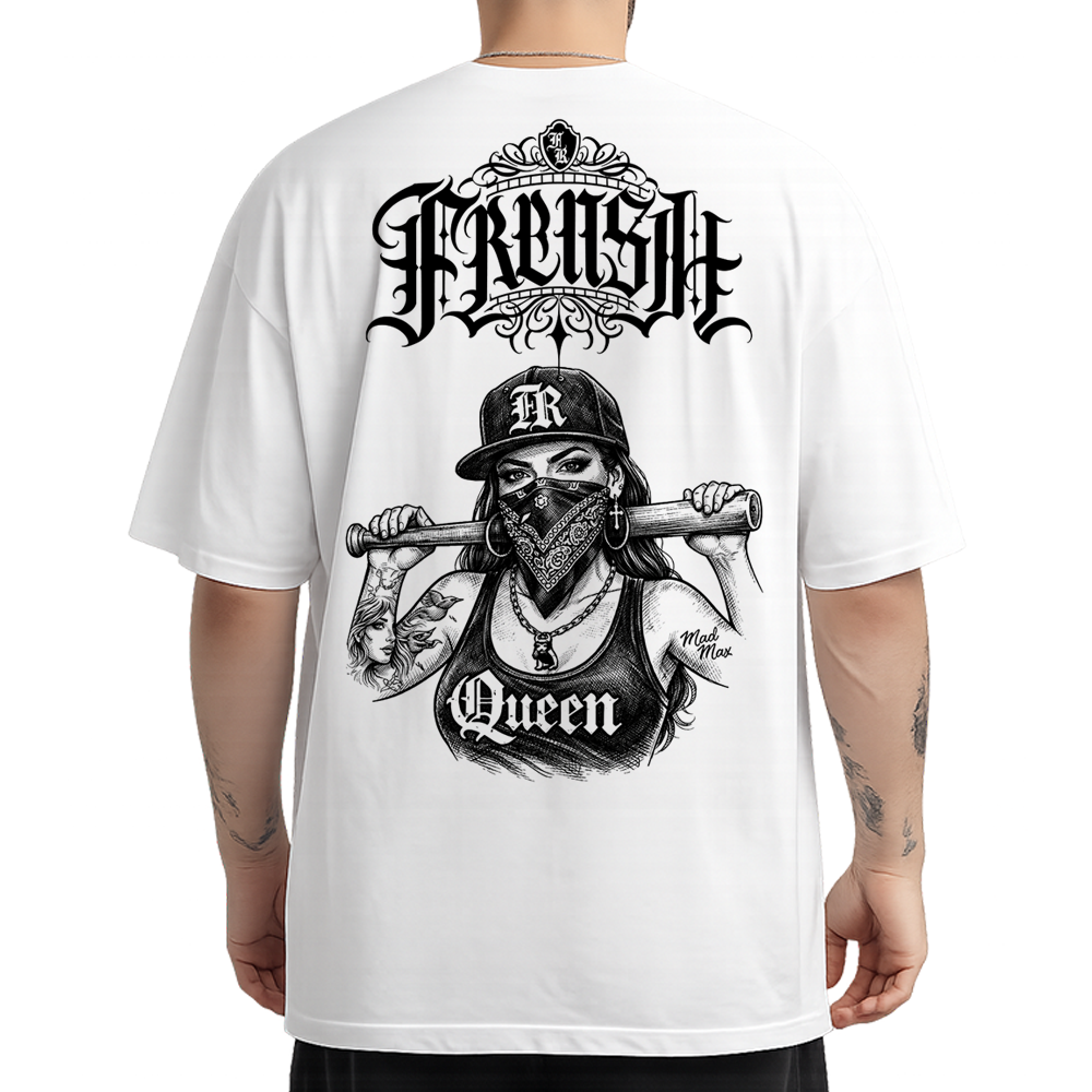 T-Shirt oversize blanc imprimé au dos OG QUEEN - coupe OVERSIZE 100% coton bio
