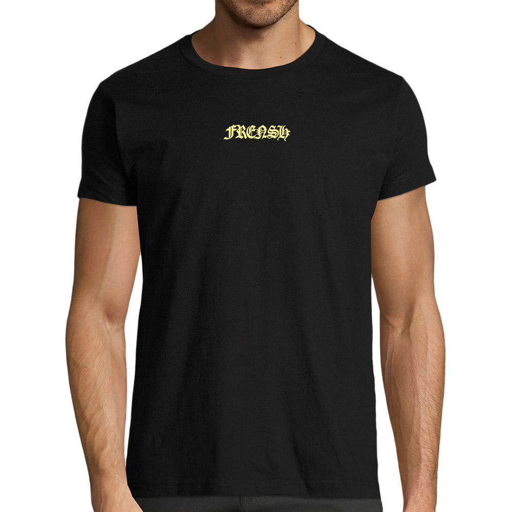 T-Shirt Frensh Noir manches courtes | Coupe Fit | Logo jaune gothique