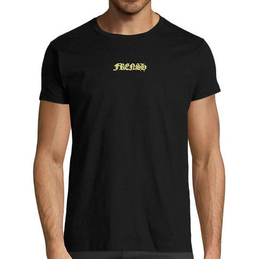 T-Shirt Frensh Noir manches courtes | Coupe Fit | Logo jaune gothique