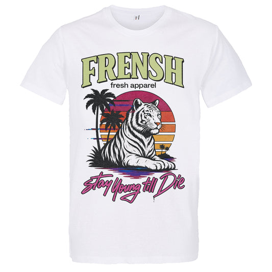 Frensh T-Shirt White Tiger Vintage Summer - couple régulière 100% coton bio